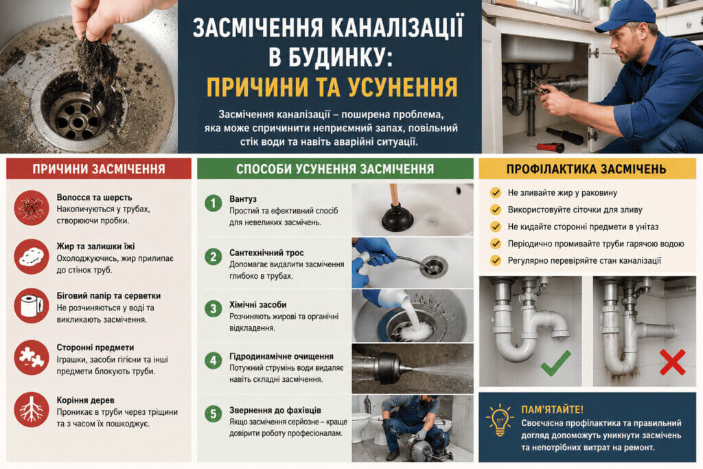 Засмічення каналізації в будинку причини та усунення