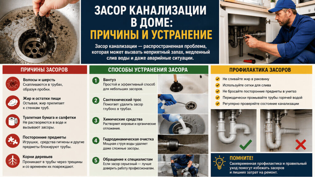Засор канализации в доме причины и устранение